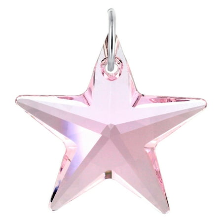 - Gem Avenue 925 Sterling Silver Star Pink Crystal 27mm Charm Pendant with Swarovski Elements
