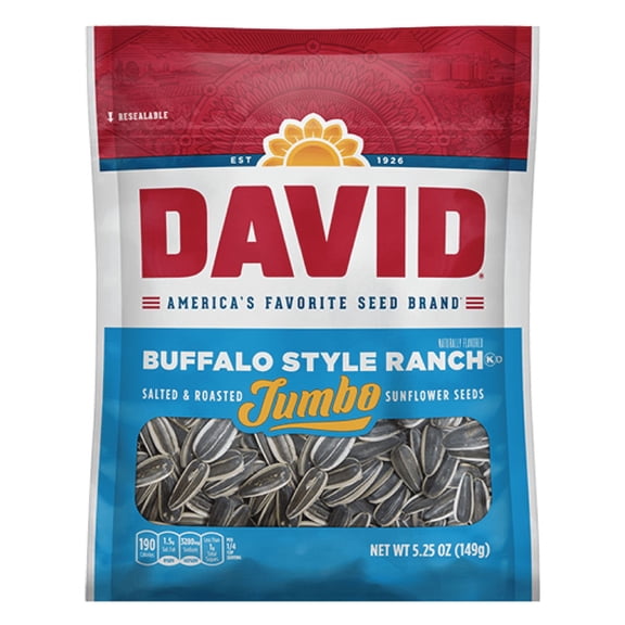 4x David Jumbo Buffalo Style Ranch Sunflower Seed Bags 5.25oz Salted & Roasted!