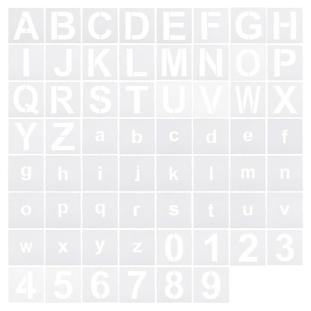 Plantillas de letras y números Uxcell de 3 pulgadas, ancho de 3.9", set reutilizable de plantillas de números y letras, paquete de 62 en blanco