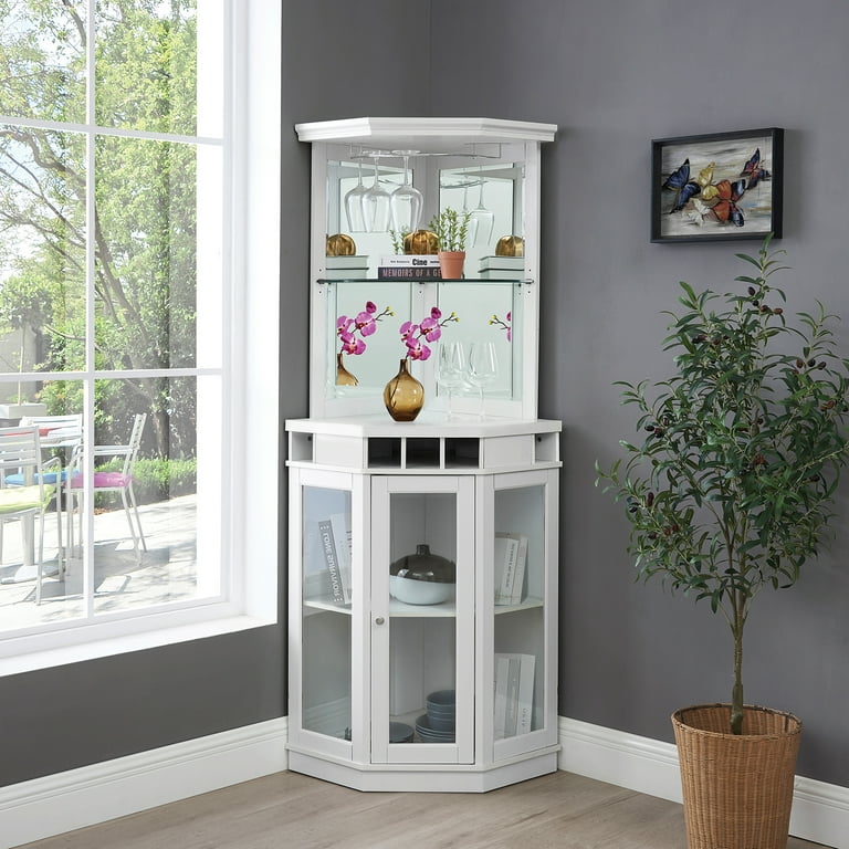 Home Source Corner Bar Unit With Two, Glass Shelves Built In