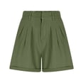 thumbnail image 7 of Jinhomg Work Shorts for Women Dressy Casual Pleated Cotton Shorts Cuffed Hem Wide Leg Lightweight Shorts Fashion Business Short Trouser with Pockets Army Green,XXL, 7 of 7
