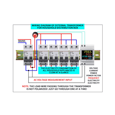 Din Rail Digital Electric Meter AC40300V 100A Voltmeter Current Power Meter KWH Electric Energy Frequency Meter