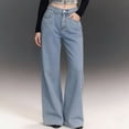 thumbnail image 2 of Women's Pants High Waisted,Womens High Rise Baggy Jeans Straight Wide Leg Casual Trendy Pants Stretch Loose Fit Lightweight Denim Pants, 2 of 5