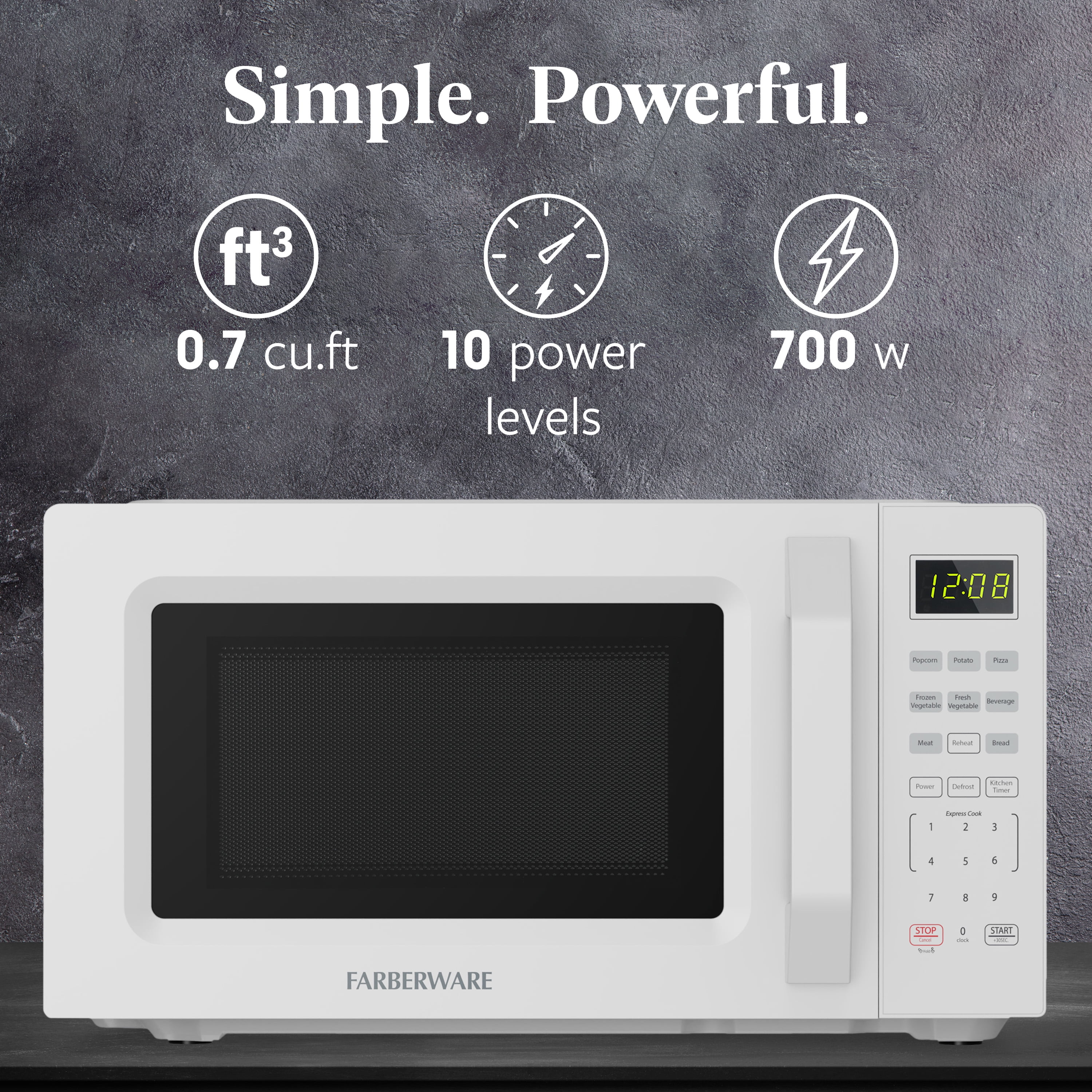 Farberware 1.1 cu ft Microwave Oven,1000W Countertop Microwave Oven with Auto Cook Menu, White