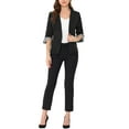 thumbnail image 2 of INSPIRE CHIC Women's Office Work Suit Jacket Notched Lapel Collar 3/4 Sleeve Blazer XS Black, 2 of 5