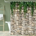 thumbnail image 7 of Stone Brick Wall Shower Curtain, Green Leaves Shower Curtain Set for Bathroom, Vintage 3D Vine with Lights Fabric Shower Curtain Restroom Bathtub Decor Accessories with Hooks, 7 of 7