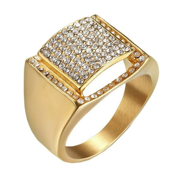 PAMTIER Men's Stainless Steel Jewelry Vintage Hip Hop Cubic Zirconia Bling Wedding Ring Gold Size 7
