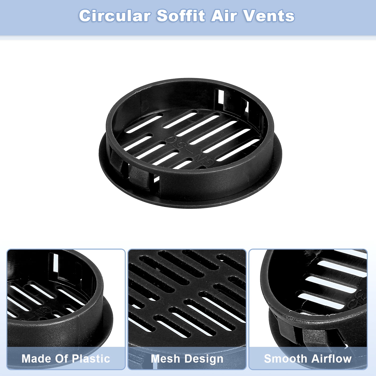 Uxcell 36Pcs 50mm/1.97" Circular Soffit Air Vents, Plastic Soffit Vent Cover, Round Mesh Hole Louver for Bathroom Kitchen Cabinet Wardrobe, Black
