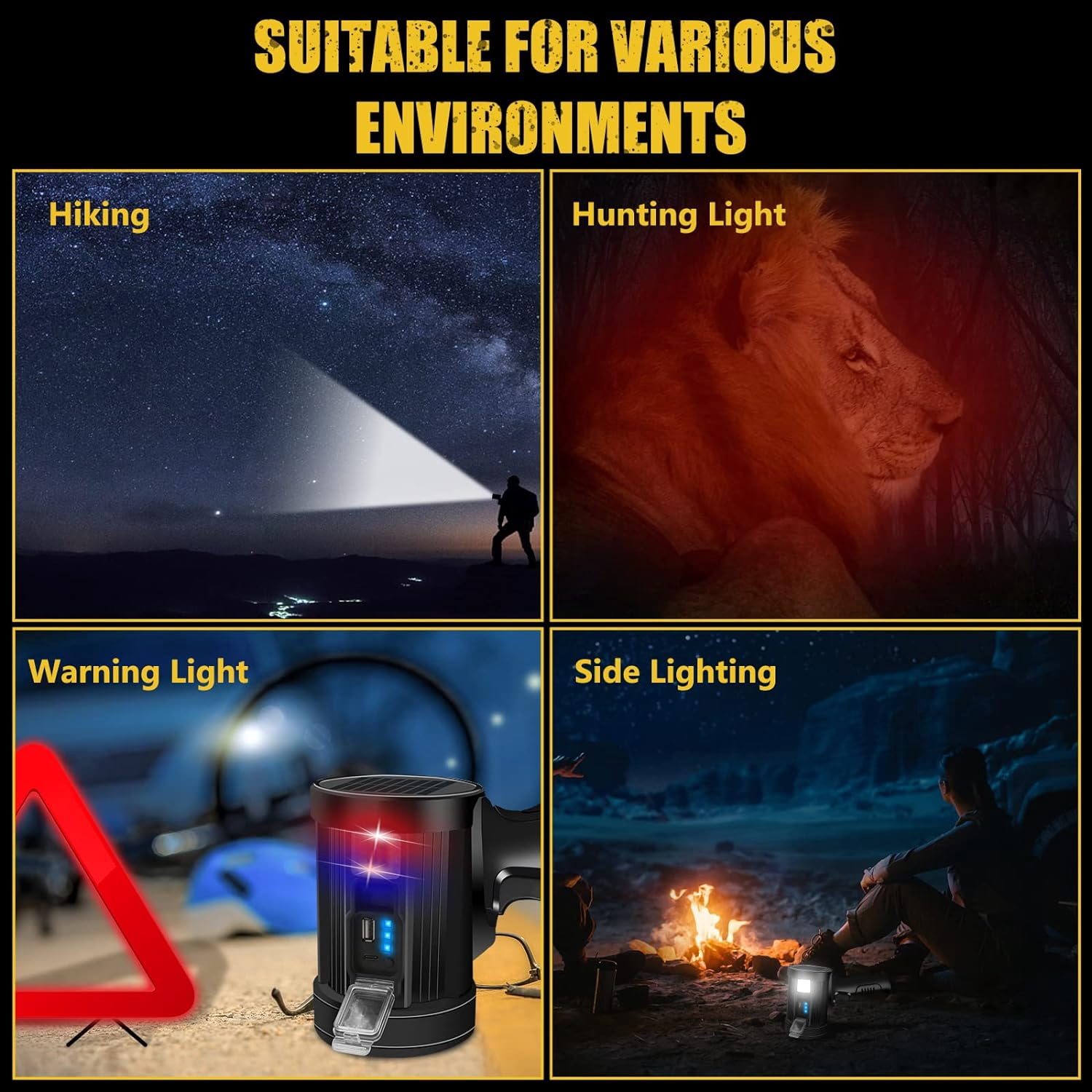 BN-LINK Rechargeable Spotlight, Handheld Hunting Flashlight Led Spot Light, Super Bright Solar Spot Lights Outdoor Handheld for Hunting, Boating, Camping