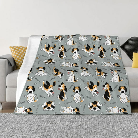 Saiise Couverture Jetée Réversible Super Douce à Imprimé de Chien Actif Beagle Drôle, Literie en Flanelle de Coton pour Canapé, Douillette et Idéale comme Cadeaux de Noël-60"x50 Pouces