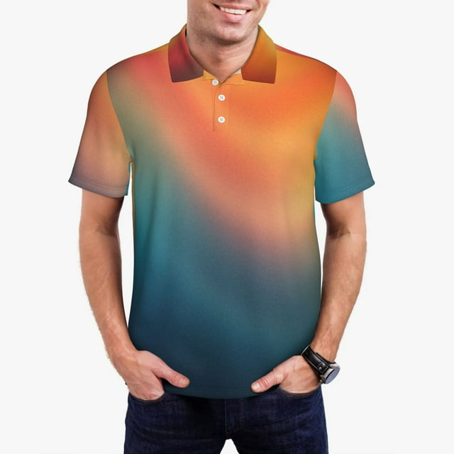 Balery yellow orange and teal Camisa Polo de Hombre con Estampado, de Manga Corta y Tejido Medio, Camisa Tipo Golf Polo-3X-Large