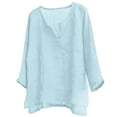thumbnail image 2 of COSFO Long Sleeve Mens Shirts Casual V-Neck Blue Pullover Linen Solid Mens Tshirts, 2 of 3
