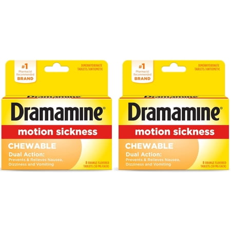 Dramamine Motion Sickness Relief Chewable Tablets 8 ea (Pack of 2)