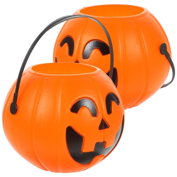 OUNONA Pumpkins Bucket Pumpkin Bucket Orange Plastic 2Pcs