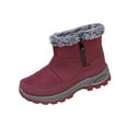 thumbnail image 3 of Womens Boots Thick Heel Round Toe with Side Zipper Women's Trendy Casual Winter Warm Short Boots Solid Color Winter Shoe Red 6.5, 3 of 10
