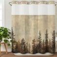 thumbnail image 3 of Brown Forest No Hook Shower Curtain Waterproof, Bathroom Curtains with Snap in Liners and See Through Top Window, Vintage Tree Farmhouse Botanical Hotel Style Bathtub Curtains Shower 72"Wx72"L, 3 of 8