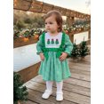 thumbnail image 4 of RUINIXCW Toddler Baby Girl Christmas Dress Outfit Infant Baby Girl Fall Winter Giangham Plaid Dress Clothes Cute Santa Tree Deer Embroidery Long Sleeve Ruffled Dress, 4 of 9