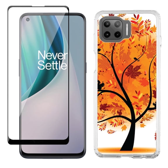 Slim-Fit Protective Phone Case compatible with Motorola Moto One 5G UW, with Tempered Glass Screen Protector, by OneToughShield ® - Golden Tree