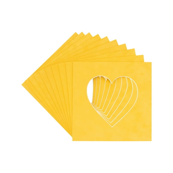 Bright Yellow Acid Free 7x7 Heart Picture Frame Mat with White Core Bevel Cut for 4x5 Pictures -