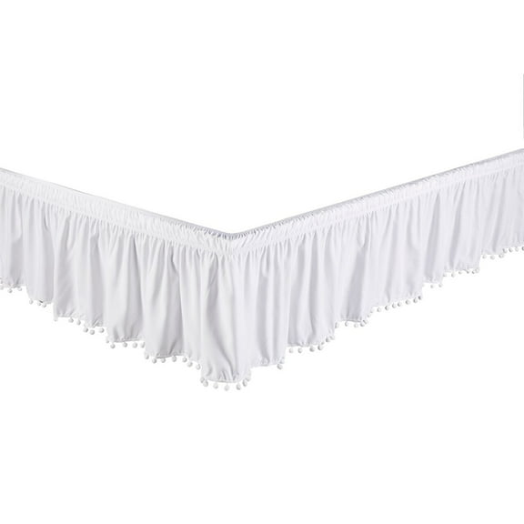Legacy Decor Bed Skirt Dust Ruffle with Pom-Pom Fringe 100% Brushed Microfiber with 14” Drop, Twin/Full, White Color