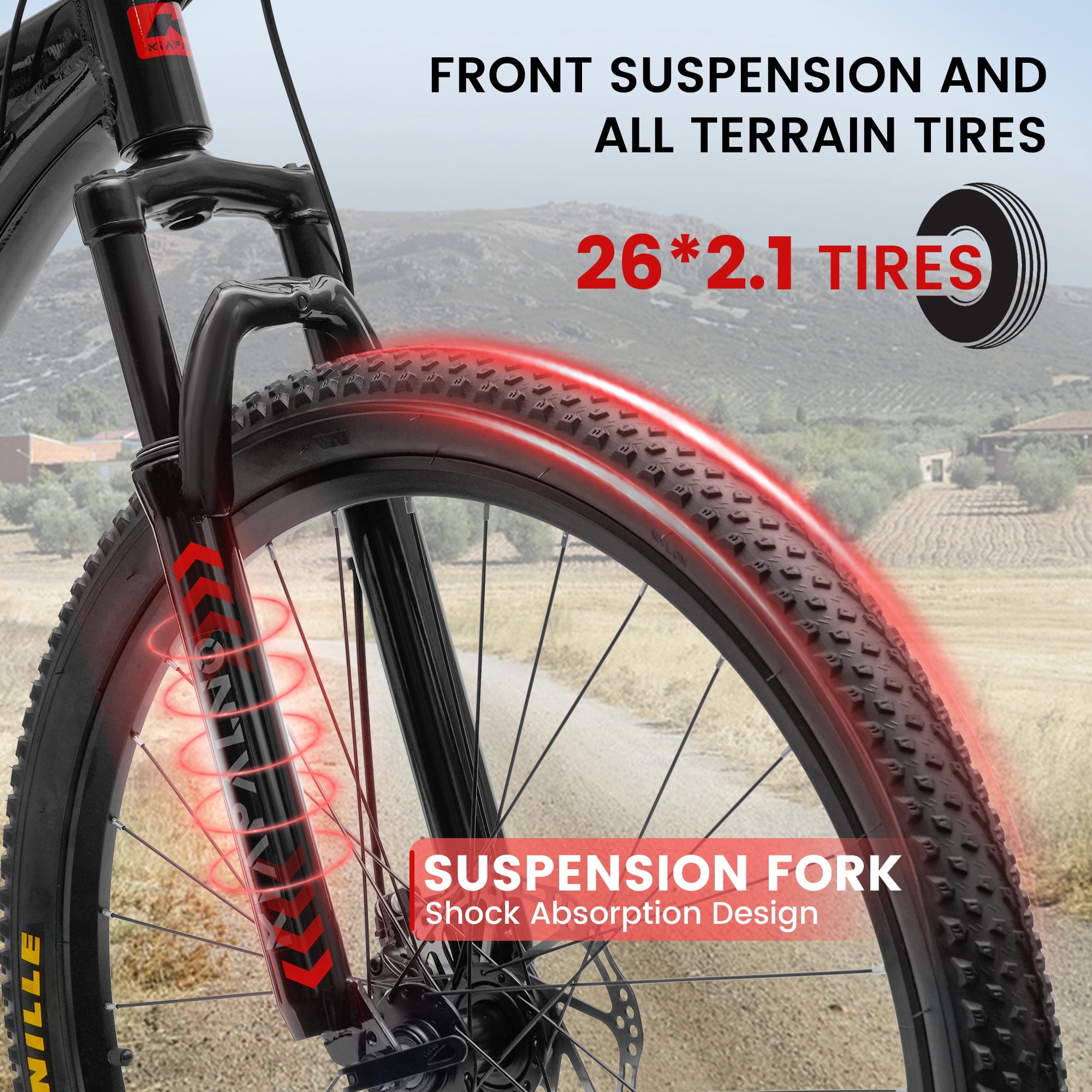 26 Inch Mountain Bike, 21 Speed Mountain Bicycle with Aluminium Alloy Frame, Dual Disc Brakes and Front Suspension, Men Commuting City Bike for Teenagers Adult, Quick Release Front Wheel, Black