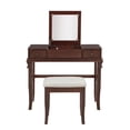 thumbnail image 3 of Linon Morton 2-Piece Vanity Set with Flip-Top Mirror and Upholstered Stool, Walnut/Beige, 3 of 20