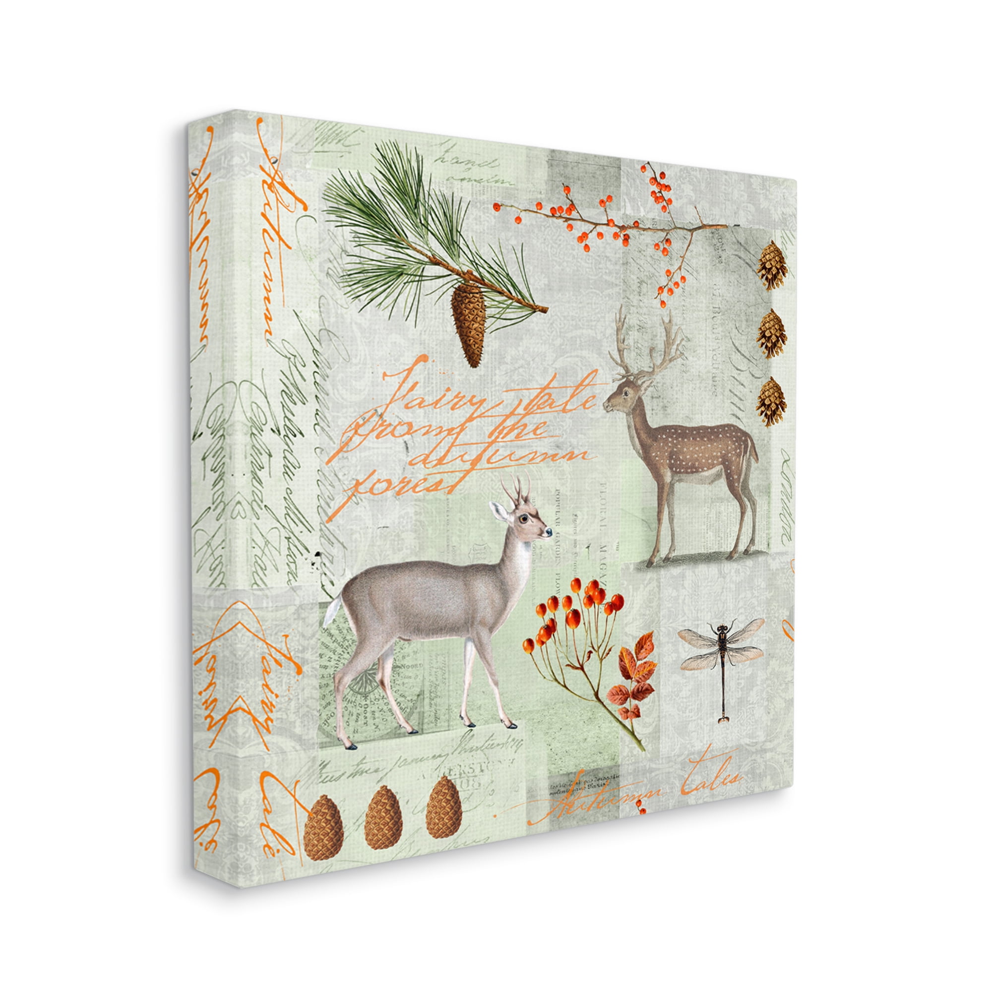 Stupell Industries Vintage Woodland Postcard Animals & Insects Painting Gallery Wrapped Canvas Art Print Wall Art, 24 x 24
