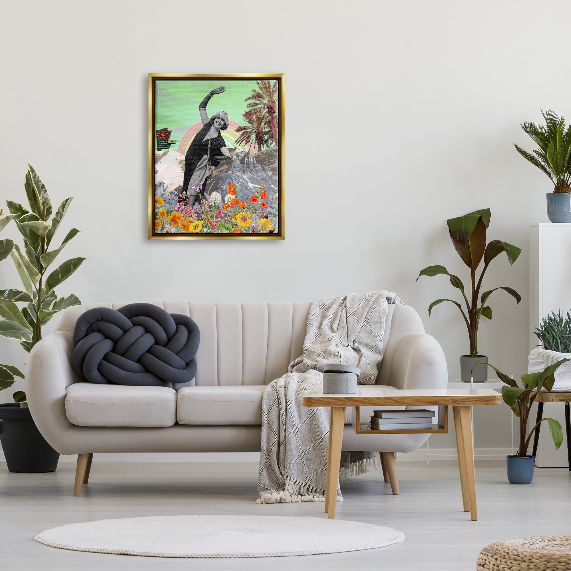 Stupell Industries Vintage Floral Collage Botanical & Floral Painting Gold Floater Framed Canvas Art Print Wall Art, 25 x 31