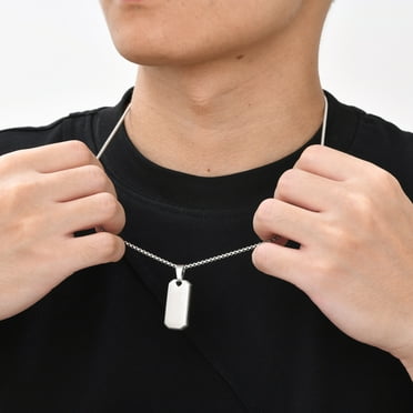 Silver Dog Tag Necklaces for Men, 316L Stainless Steel Square Tag Necklaces, Stylish Cube Tag Jewelry Gifts for Him