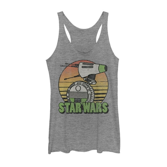 Women's Star Wars: The Rise of Skywalker Retro D-0 Sunset Racerback Tank Top Gray Heather X Large