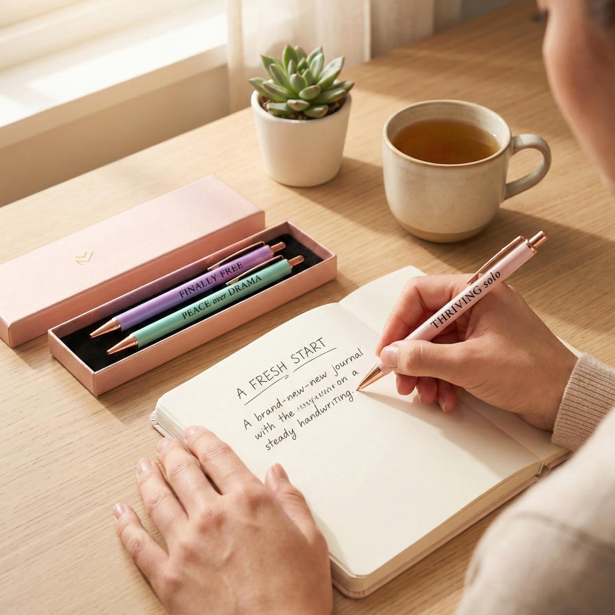 3pcs High End Luxury Happy Divorce Gifts For Women  Strong Woman Gift To Cheer Someone Up Break Boss & Friends. German-ink 1mm Swiss-tip Motivational Pens