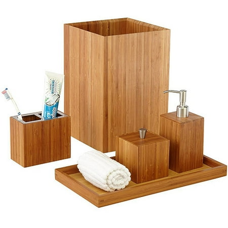 Seville Classics 5-Piece Bamboo Bath and Vanity Luxury Bathroom Essentials Accessory Set