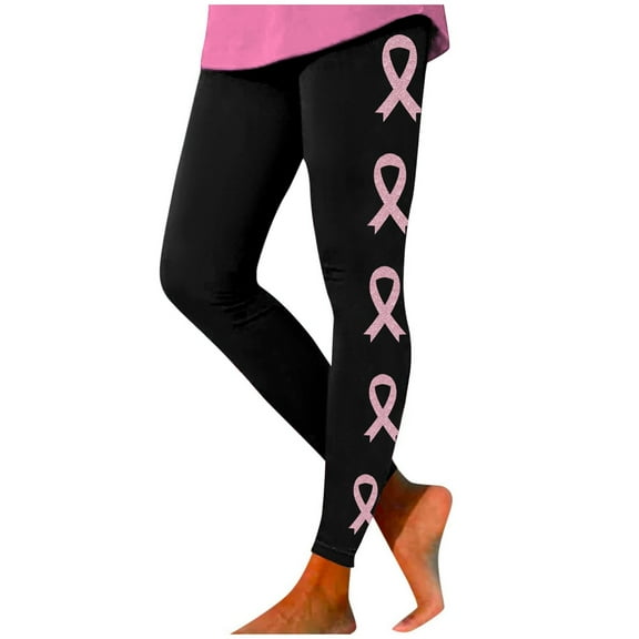 High Waisted Leggings for Women Cancer Awareness Month Printed Tight fit Scrunch Butt Lifting Long Pants Inseam Pants Trendy 2025