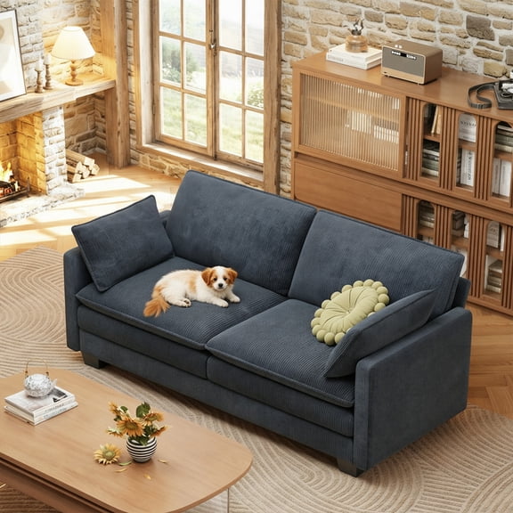 Versatile 2-Seater Corduroy Loveseat – Deep Seat Cloud Comfort Couch with Removable Washable Covers, Ideal for Living Room, Guest Room or Home Office,Gray