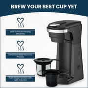 CULINARY CHEF 2-in-1 Single Serve K Cup Coffee Maker with Reusable Stainless Steel Mesh Grounds Pod, Optimal Brew Temperature for Hot, French, Italian, or DIY Iced Blends, Black