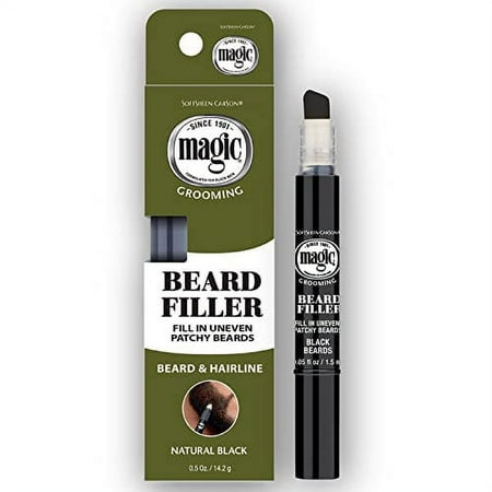 SoftSheen-Carson Magic Grooming Beard Filler Pencil Brush for Men Waterproof Fill in Patchy Beard & Cover Greys Natural Black Shade Black 0.05 Fl Oz