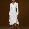 thumbnail image 2 of Elegant Women's Suit Collar Slim Hip Fishtail Dress Autumn New Office Lady Solid Color Long-sleeved Party Midi Dresses Vestidos, 2 of 4