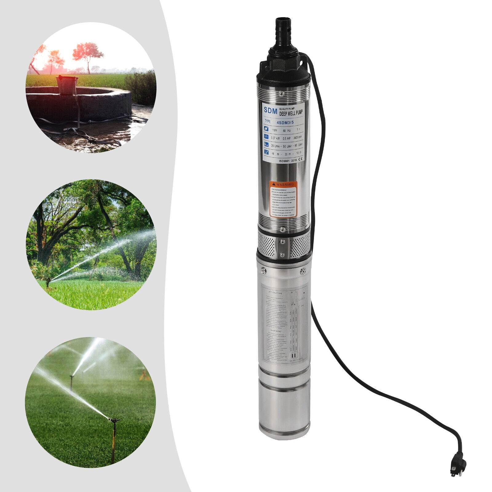 Denest 110v Submersible Deep Well Water Pump Stainless Steel 0.5HP 110V 16GPM 157ft