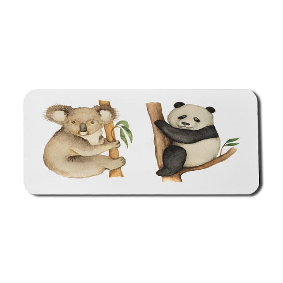 Panda Computer Mouse Pad, Koala and Panda Sitting on Trees Wild Life Tropics Habitat Woodland Illustration, Rectangle Non-Slip Rubber Mousepad X-Large, 35" x 15", Beige Black, by Ambesonne