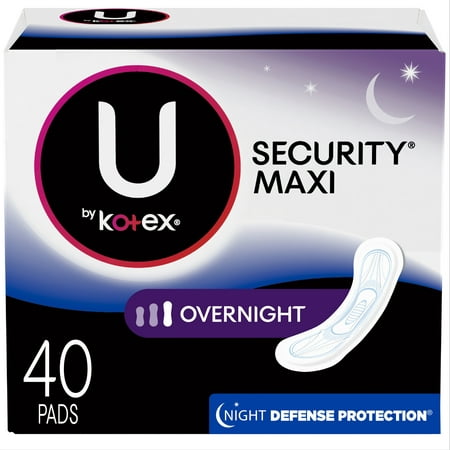 U by Kotex Security Maxi Pads, Overnight, Unscented, 40