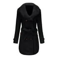 thumbnail image 3 of Qetyuw Winter Trench Coat for Women Faux Fur Collar Long Sleeve Pea Coat Double Breasted Bandage Casual Chunky Jacket Outwear, 3 of 4