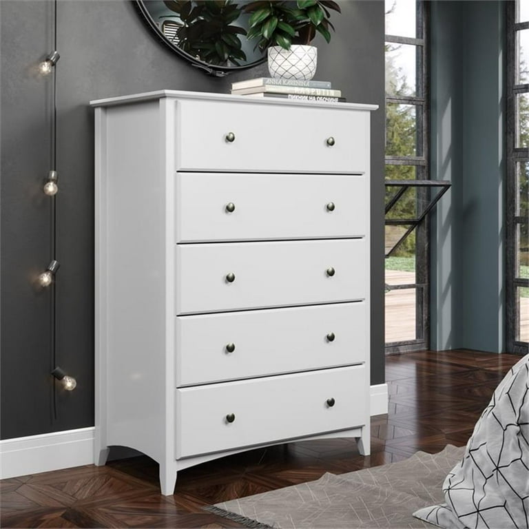Camaflexi Shaker Style Solid Wood 5 Drawer Bedroom Chest in White