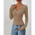 thumbnail image 6 of FreshPretty Long Sleeve Shirts for Women Fall Fashion V Neck Knit Ruched Slim Fit Casual Basic Tees Going Out Tops Y2k, 6 of 9
