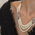 thumbnail image 4 of lanema Adjustable Length Neckchain Fashionable Layered Necklace with Faux Pearls and Decorative Bowknot Sophisticated Jewelry, 4 of 14