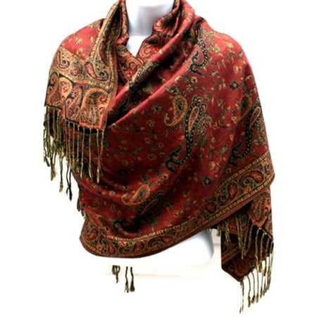 Patchwork Scarf - Silver Fever Pashmina - Jacquard Paisley Shawl - Stylish Scarf - Double Sided Wrap Brown Sand