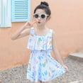 thumbnail image 2 of TOOYOU Girls One-Piece Swimsuits Sleeveless Casual Tutu Dress White Floral Pattern Casual Beach Suit Swim Suits For Girls Swimming Activities Size 5-6 Years, 2 of 9