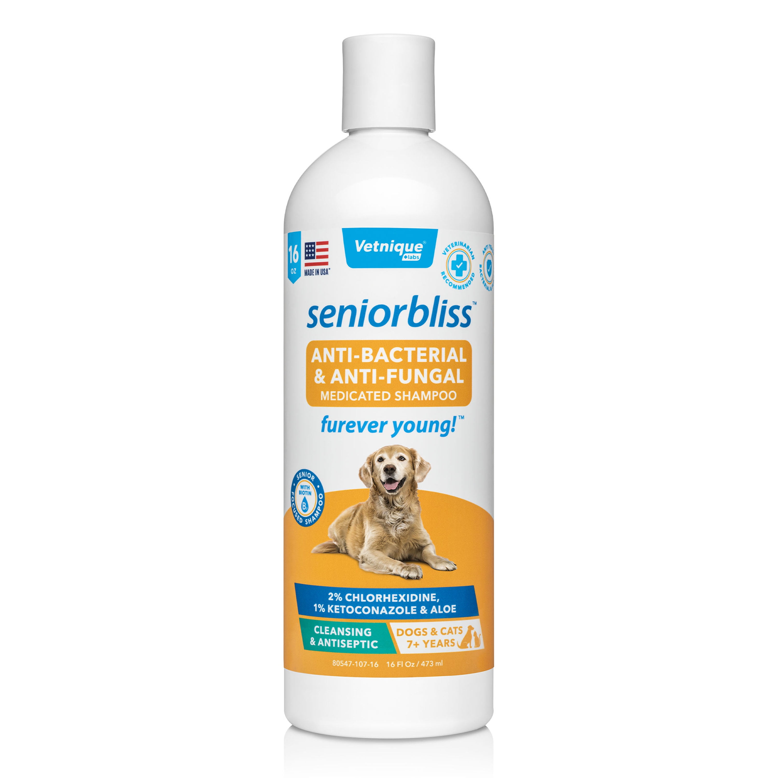 Seniorbliss Hypoallergenic Dog Shampoo for Aging Dogs with Sensitive Skin  by Vetnique Labs - 16oz 