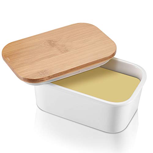 Butter Keeper, Large Butter Dish 22 oz, Porcelain Butter Container with