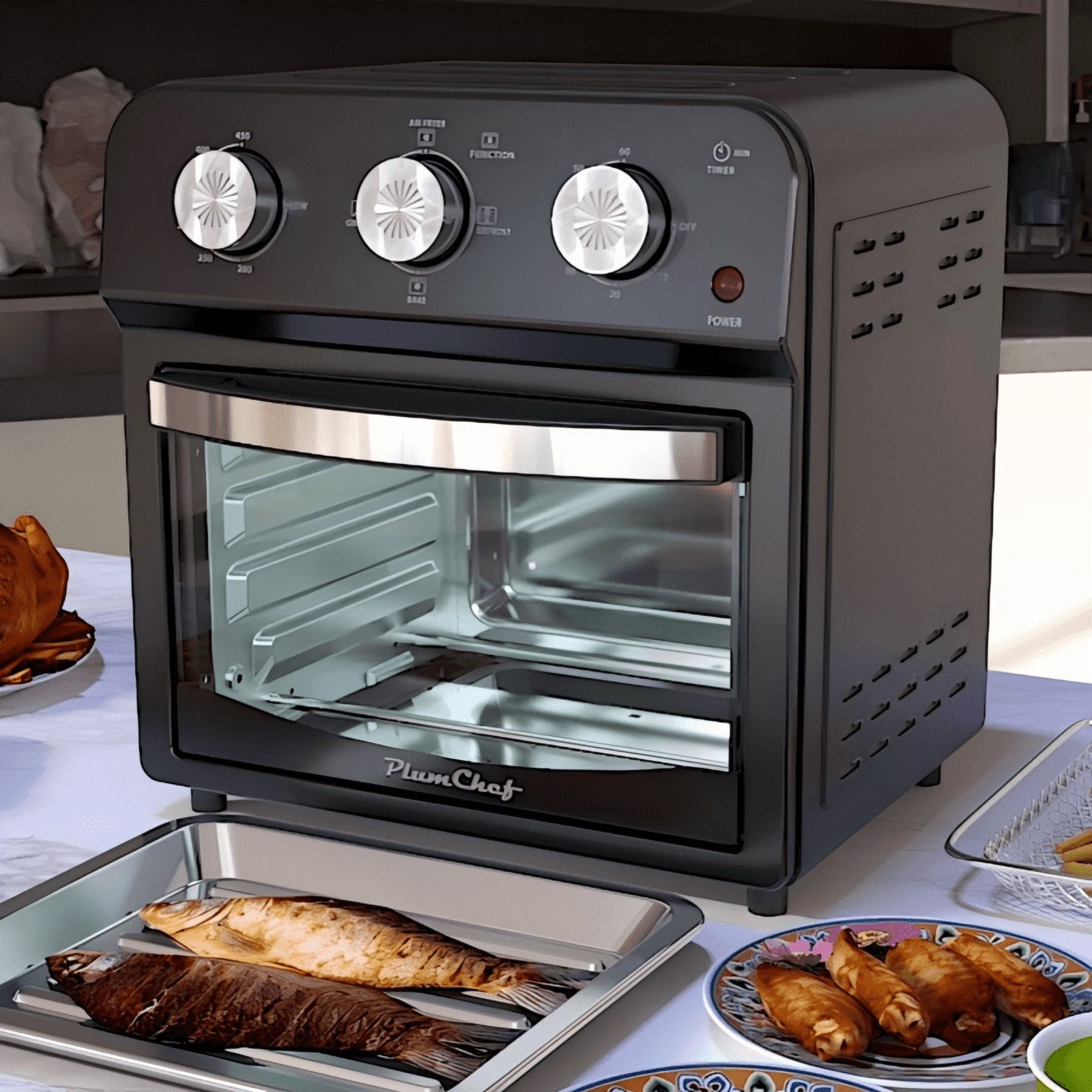 12.5 Quart Air Fryer Convection Toaster Oven, 1500W, 4 Cooking Modes, 7-in-1 Multifunction with Roast, Bake, Grill, Broil, Toast, Dehydrate, Defrost, Stainless Steel, Black