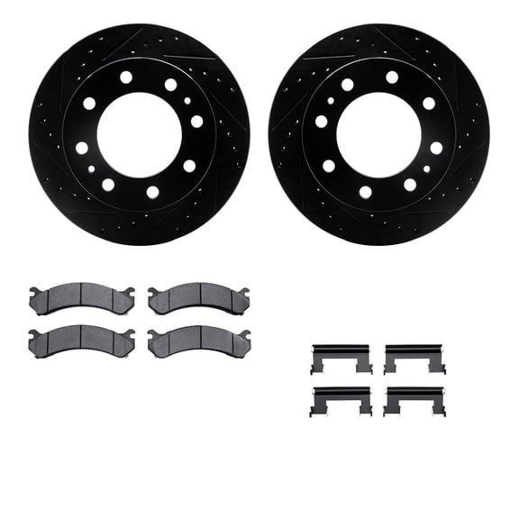 Dynamic Friction Company Front Brake Rotors-Drilled and Slotted-Black with 5000 Advanced Brake Pads includes Hardware 8512-48037